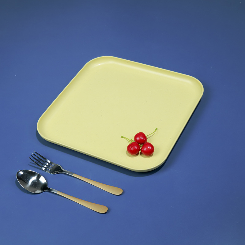 Bandeja cuadrada paja de trigo hogar taza de té plato de fruta bandeja de puesto placa resistente a la caída placa duradera