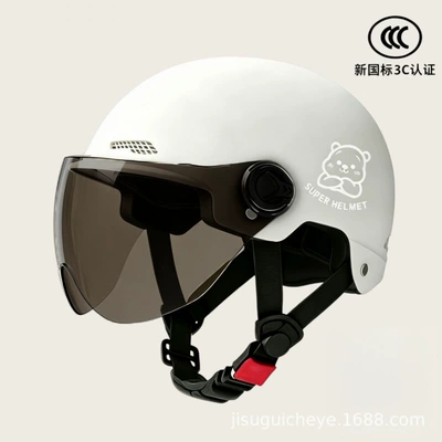 3C certified electric motorcycle: Motosiklet kaskı (dəbilqə) - white-and-brown-short-glasses-silver-white-bear