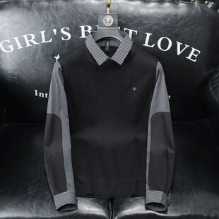 Fake Two-piece Shirt Sweater Men's 2024 Autumn and Winter New Fashionable Korean Style Slim-fit Casual Base Shirt 3625