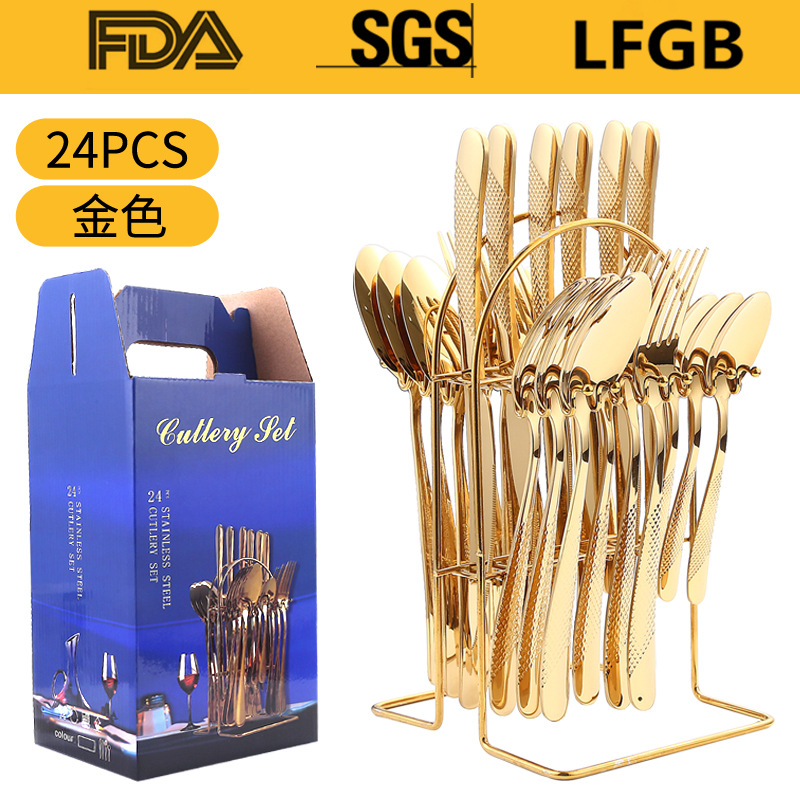 Juego de Cubiertos de Acero Inoxidable de 24 Piezas en Caja de Regalo, Diseño de Estrella y Diamante, Cuatro Piezas Principales, para Hotel, Restaurante, Comida Occidental, Cuchillo, Tenedor, Cuchara