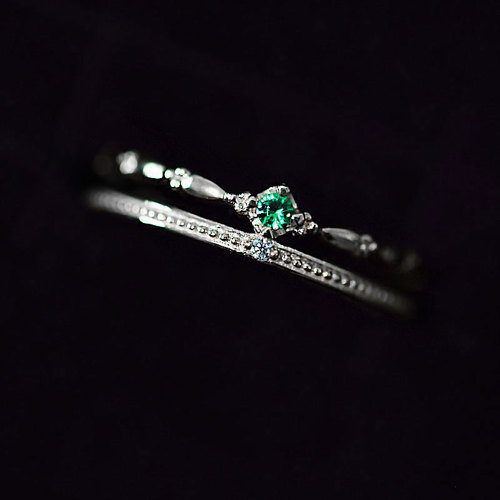 Ganjia S925 sterling silver double-layer emerald ring retro crown fashion personality niche opening adjustment ring trend