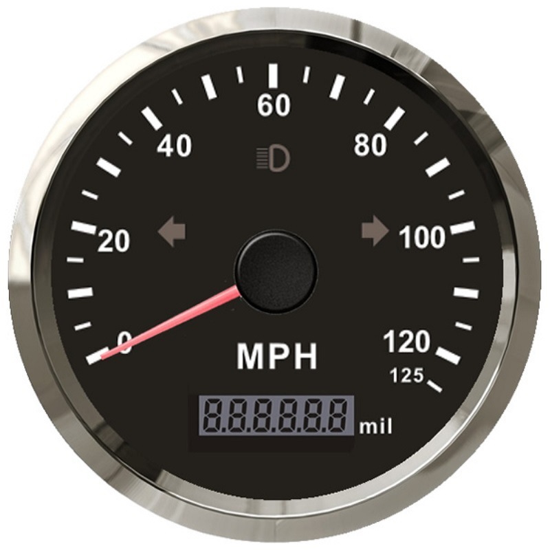 Universal – 85mm Universal GPS automobile instrument - black-dial-stainless-steel-bezel-125mph