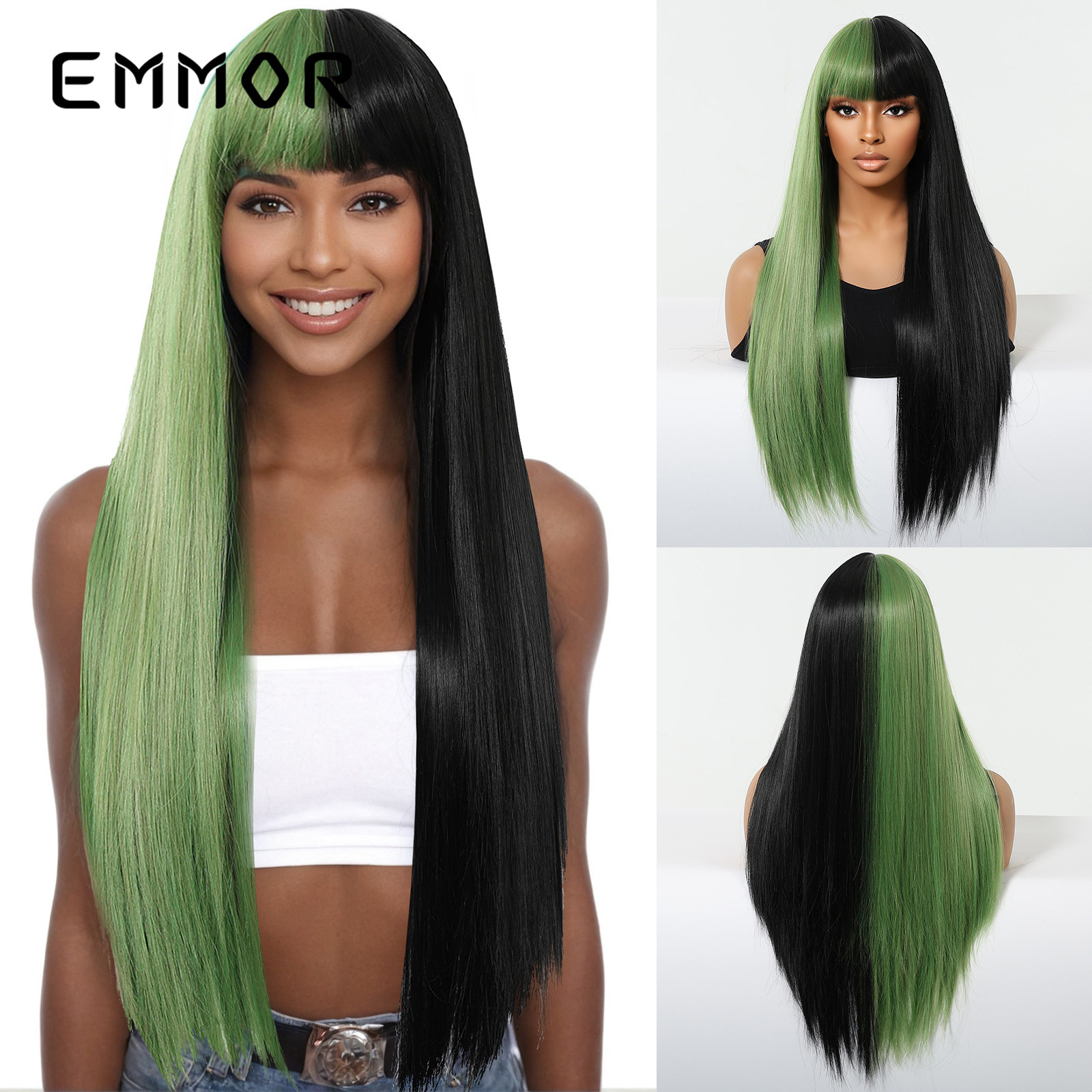 Shein nuevo europeo y americano Peluca de las mujeres de pelo largo flequillo recto pelo temperamento diosa natural moda peluca cabeza cubierta