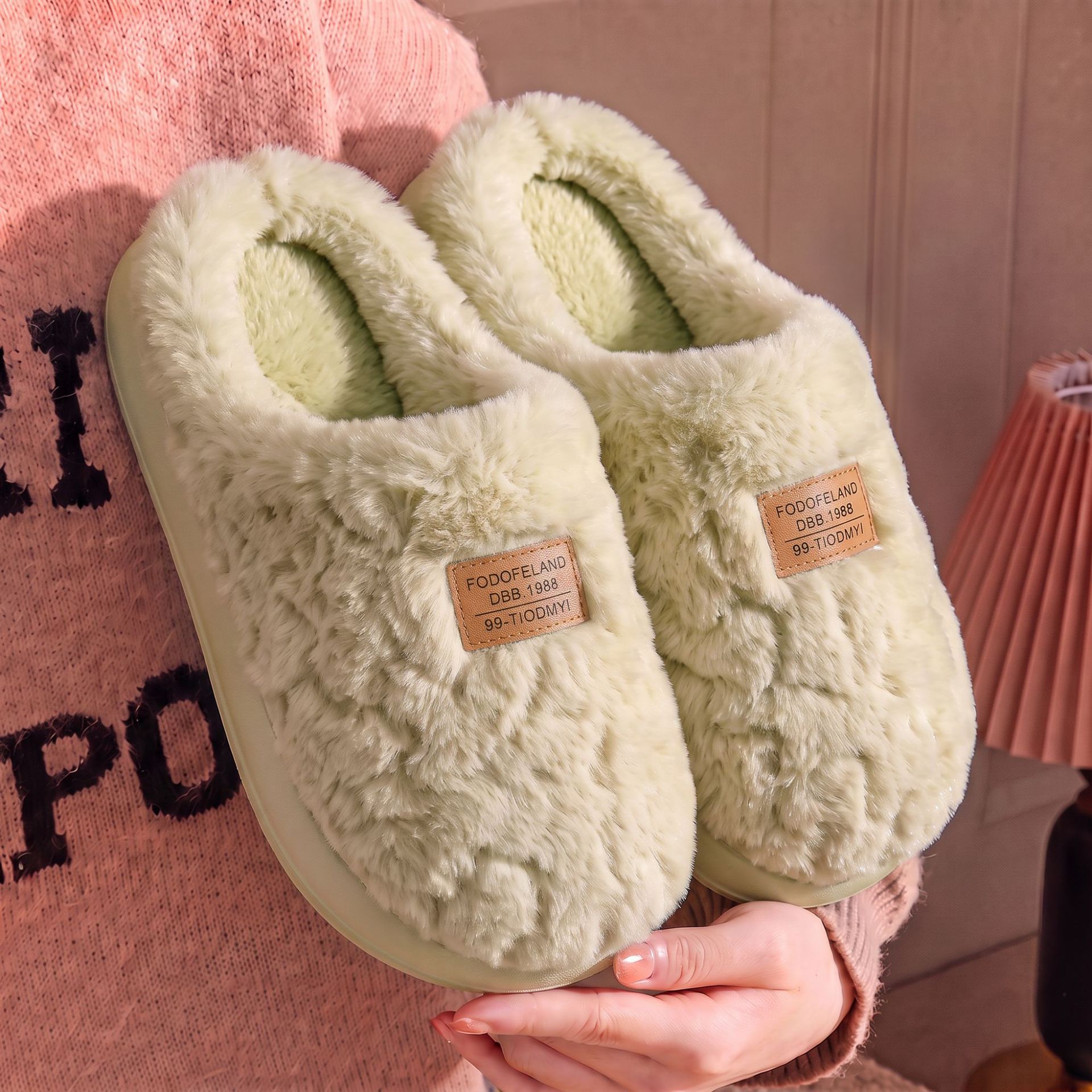 Zapatillas de Lana de Cordero con Plataforma para Mujer de lana artificial y EVA, antideslizante, cálido, para el hogar