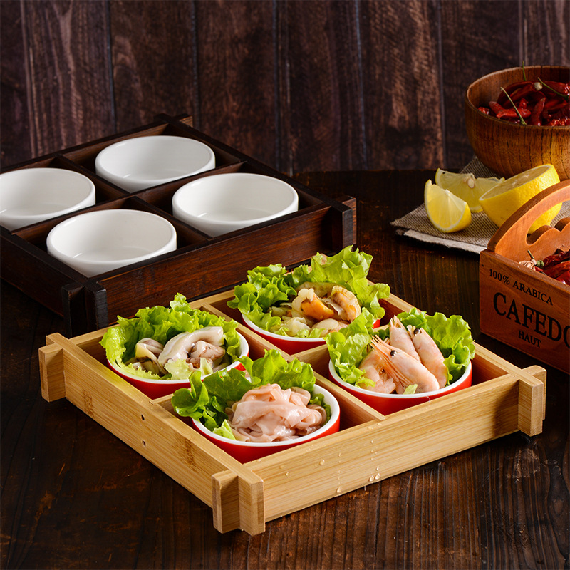 火锅特色餐具四个提篮竹木商用酒店私房菜手提食盒