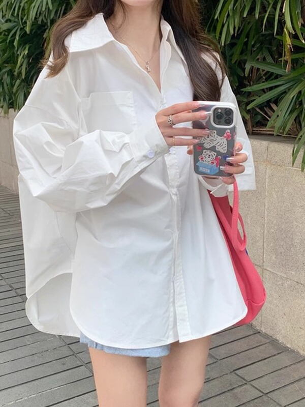 早春宽松白色衬衫薄款外套女夏季2025新款设计感小众防晒衬衣上衣|undefined