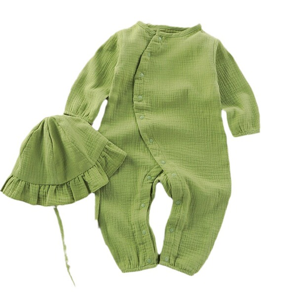 Children's demi-season long solid color gauze bodysuit for new born