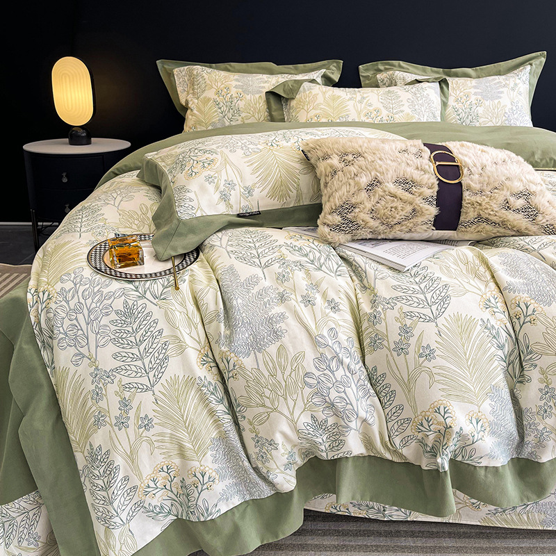 High-end Thick Fuzzy Fall/Winter Quilt Set 100% Cotton Full Cotton Bedding Set with Pillow Shams American Style Warm Bedding Set