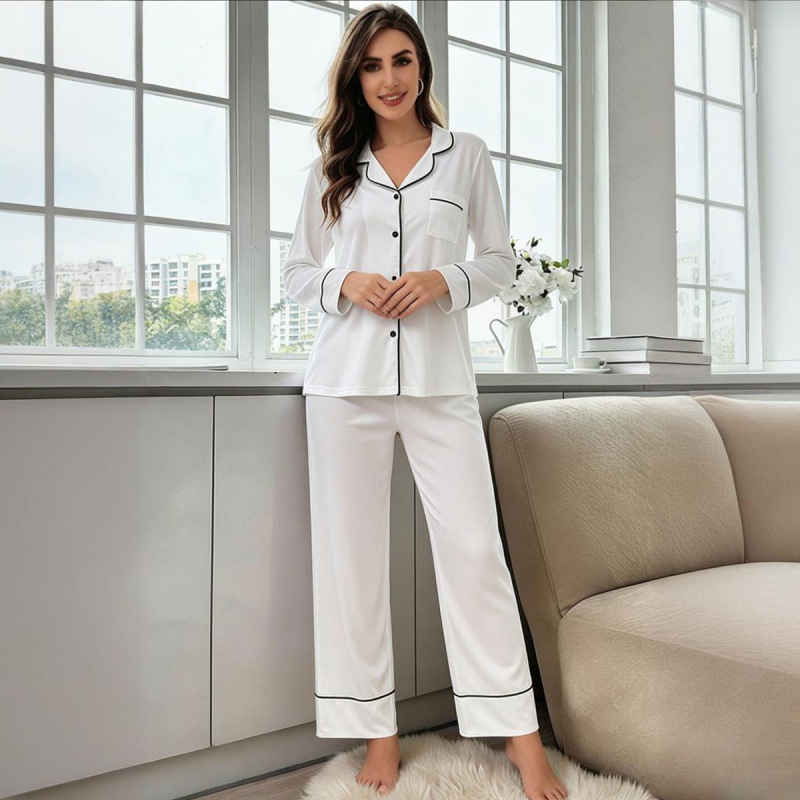 Pijama de Manga Larga para Mujer Set de 2 piezas de poliéster, transpirable, elástico, cálido, para casa y hotel