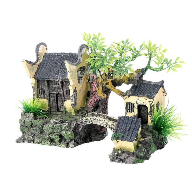 Резиновая аквариумная подставка декоративная, Yunhelou / Rock Garden House, 20 × 15 × 20 см, Декоративная хижина