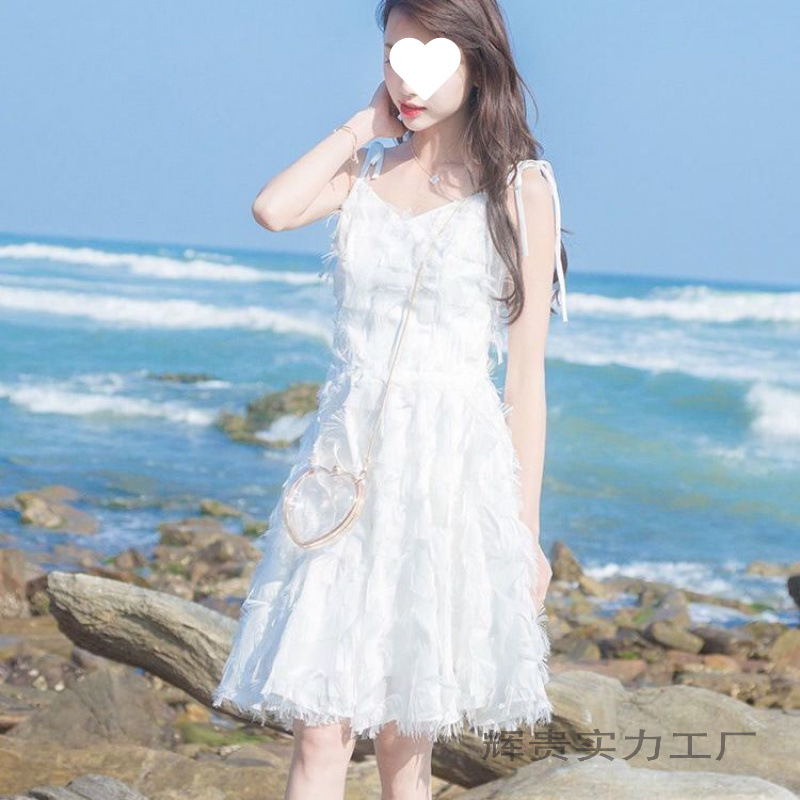 2025夏季台湾新款女装裙子沙滩裙小个子a字仙女裙流苏吊带连衣裙|undefined