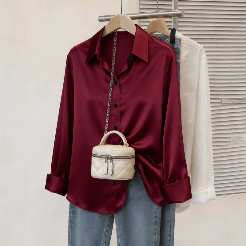 Amazon's best-selling plus-size satin women's shirt, simple and stylish business office long-sleeve shirt, elegant and classy Amazon's best-selling plus-size satin women's shirt, simple and stylish business office long-sleeve shirt, elegant and classy