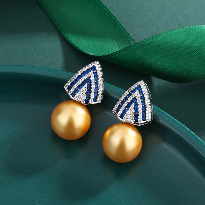 Lady Geometric Copper Gold Plated Rhinestones Pearl Jewelry Set 1 Piece