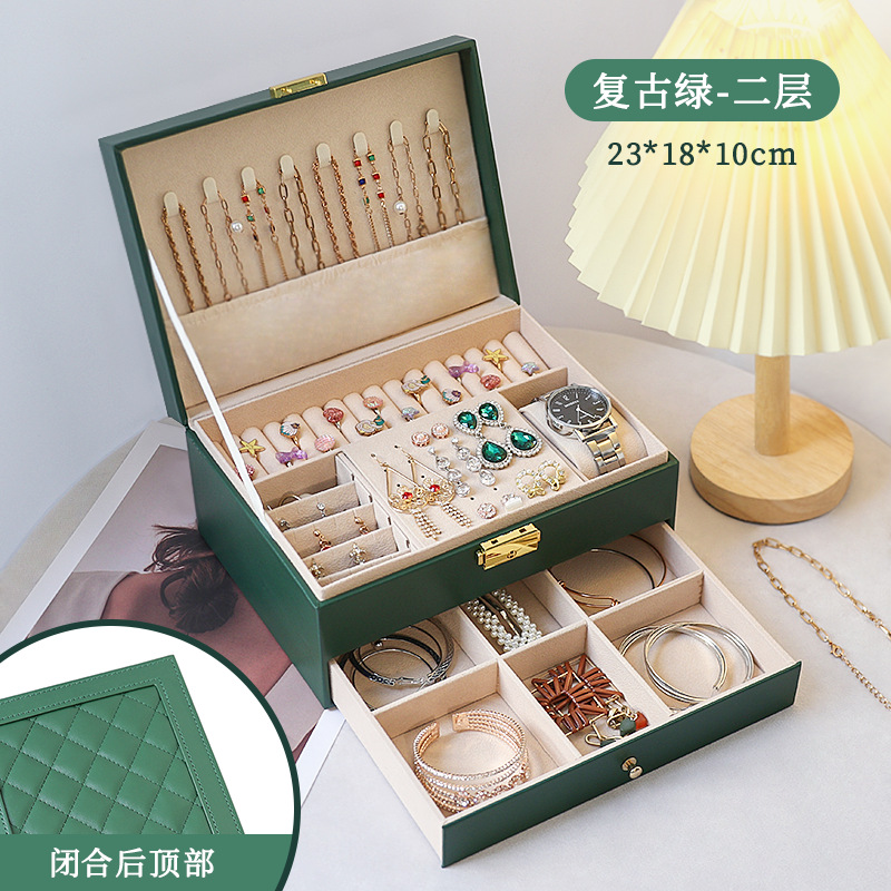Caja de joyería de lujo ligera de té, pernos multicapa de gran capacidad con cerradura, caja de joyería, joyería de auriculares, almacenamiento de joyería tipo cajón image 13