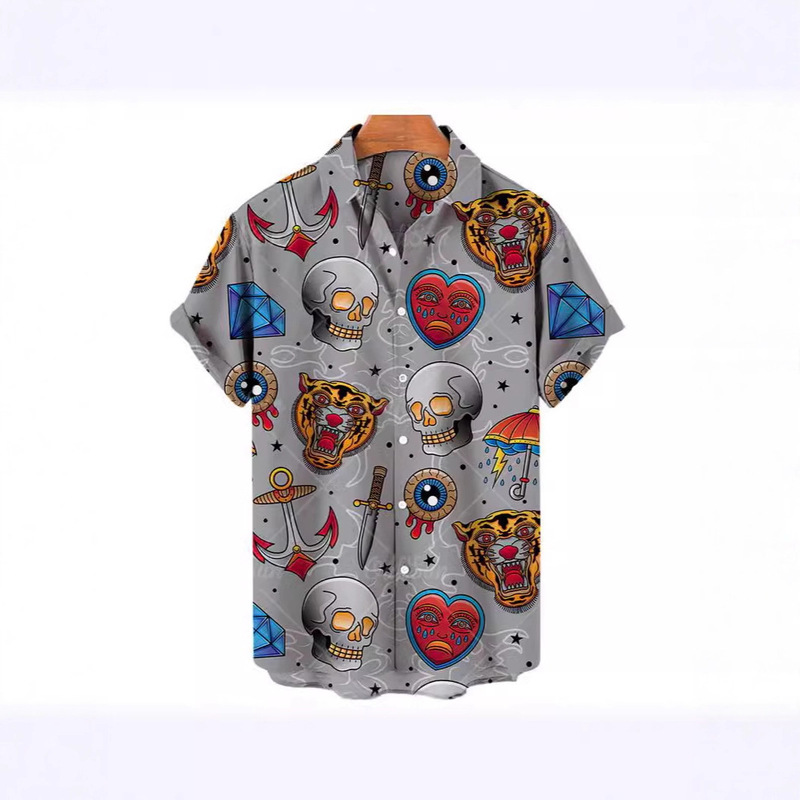 Hawaiian 3D Digital Printed Lapel Short-Sleeved Shirt Amazon Independent Station Cow Warrior Hot Style Supports Custom Design