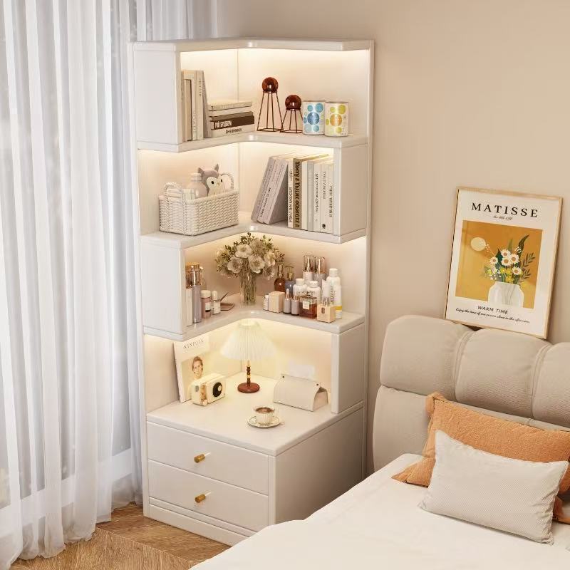 Bookshelf Floor-Standing Living Room Bedside Table Integrated Corner Storage Rack Triangle Cabinet 25 Bedroom Simple Bookcase Corner Wood