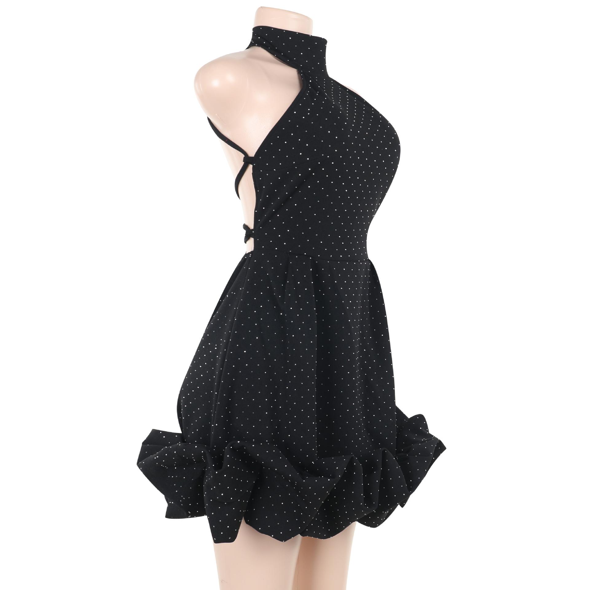 Autumn Elegant Sexy Slim Fit Rhinestone Halter Sleeveless A line Dress Women
