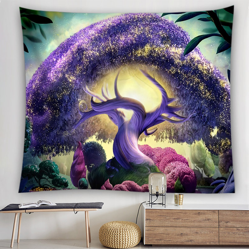 新品北欧ins曼陀罗大树蘑菇海浪挂毯风景出租屋卧室床头背景布