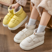 秋冬季中高帮防水羽绒布棉鞋女月子纯色外穿保暖毛绒加厚短筒棉靴