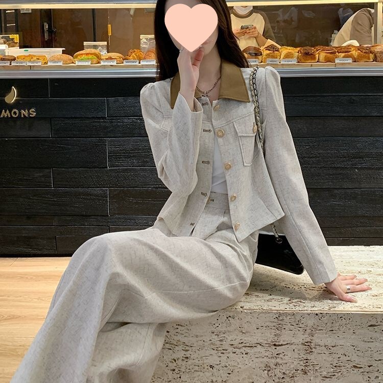M5N2025超火套装女显瘦减龄小香风休闲运动高腰阔腿裤两件套|undefined