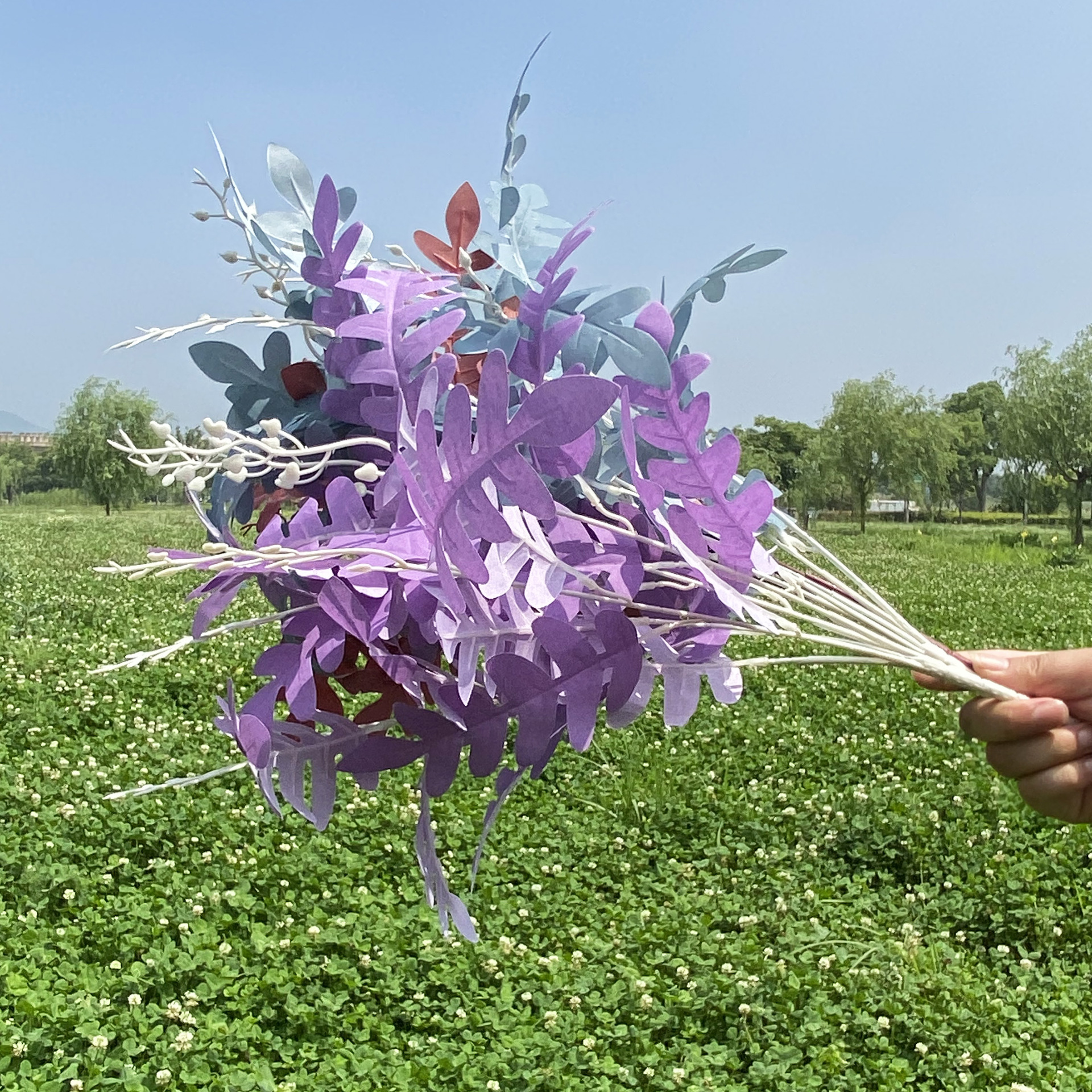 仿真5叉槐树叶地排花插花把槐大柏叶槐树叶枣叶冬青叶工厂直销