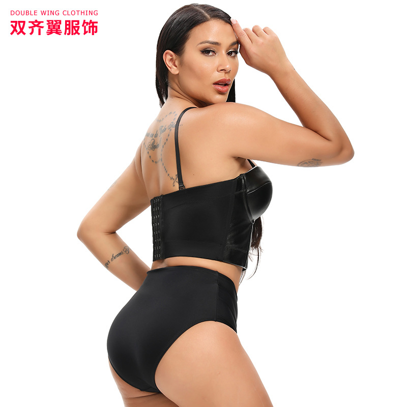 Top corto sexy con espalda descubierta, corsé ajustado de PU, top corto con tirantes y cintura entallada, muy vendido en el Sudeste Asiático.