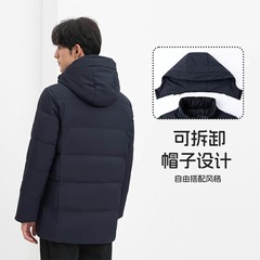 冬季羽绒服男中长款商务休闲保暖连帽外套中年爸爸装上衣商务绅士