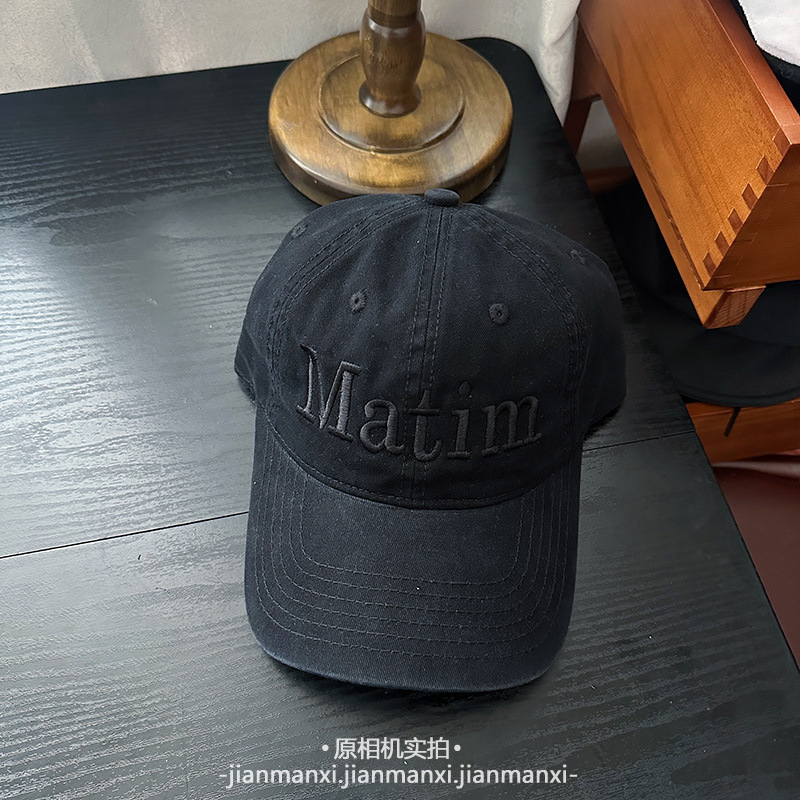 软顶水洗字母做旧刺绣鸭舌帽女韩版四季百搭遮阳棒球帽男显脸小|undefined
