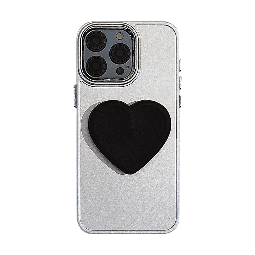 Funda para teléfono Apple iPhone 16 con soporte en forma de corazón negro 17promax, sensación de alta gama, adecuada para 11, galvanizada 12, suave 15.
