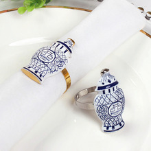 跨境餐巾扣创意景德镇陶瓷花瓶餐巾环简约中式餐桌装饰摆件口布圈