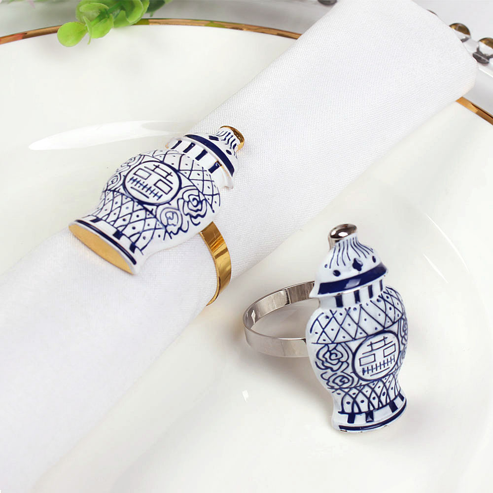 跨境餐巾扣创意景德镇陶瓷花瓶餐巾环简约中式餐桌装饰摆件口布圈