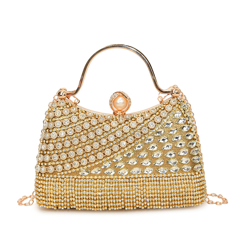 Nuova collezione 2026: Borsa a mano elegante da sera con catena e decorazioni di diamanti, stile Niche Style.
Elegante borsa a mano da sera per donna._voghion.com