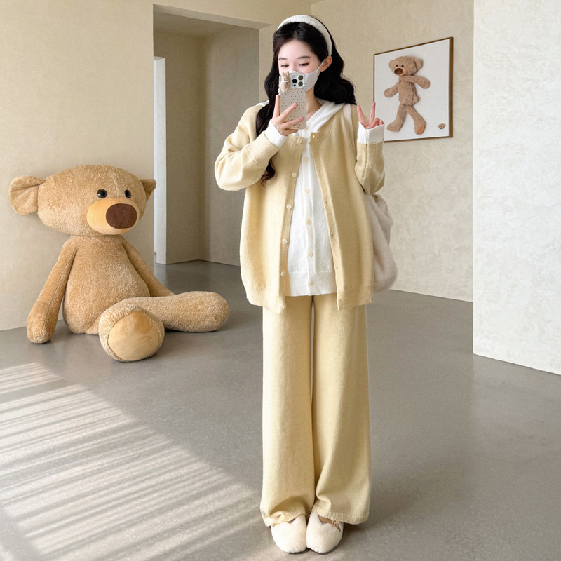 孕妇装秋冬季时髦潮妈新款假两件撞色连帽毛衣慵懒气质宽松两件套|undefined