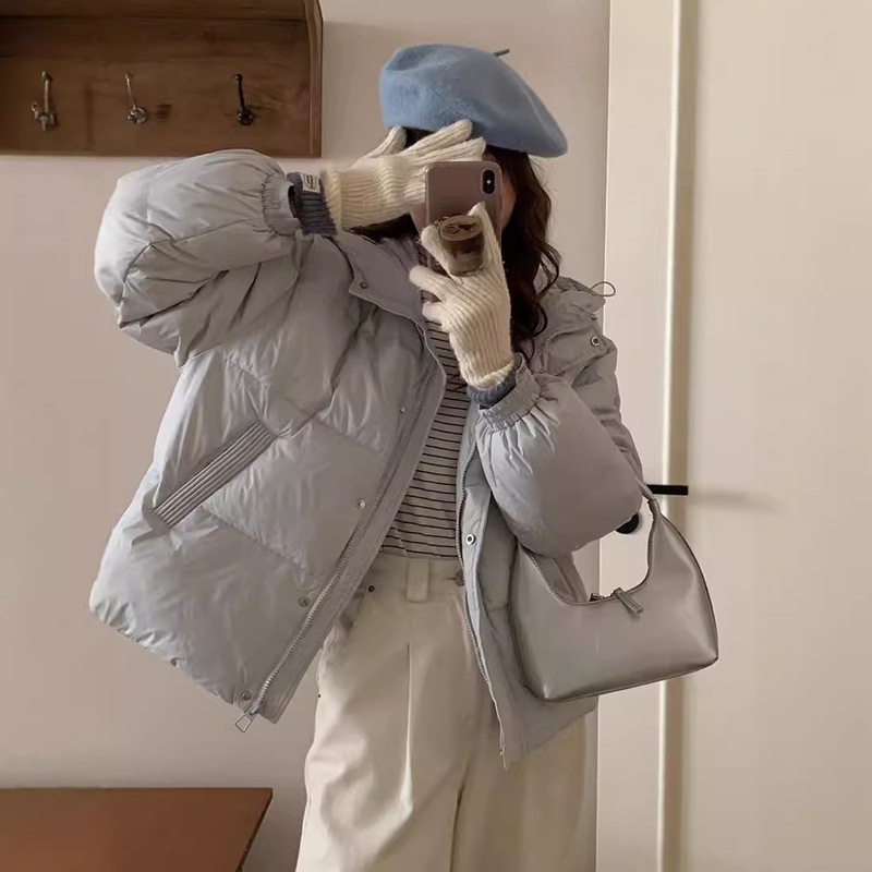 Short Down Jacket Women's Korean-style Hat Thickened Small Loose Slimming White Duck Down Warm Winter Jacket