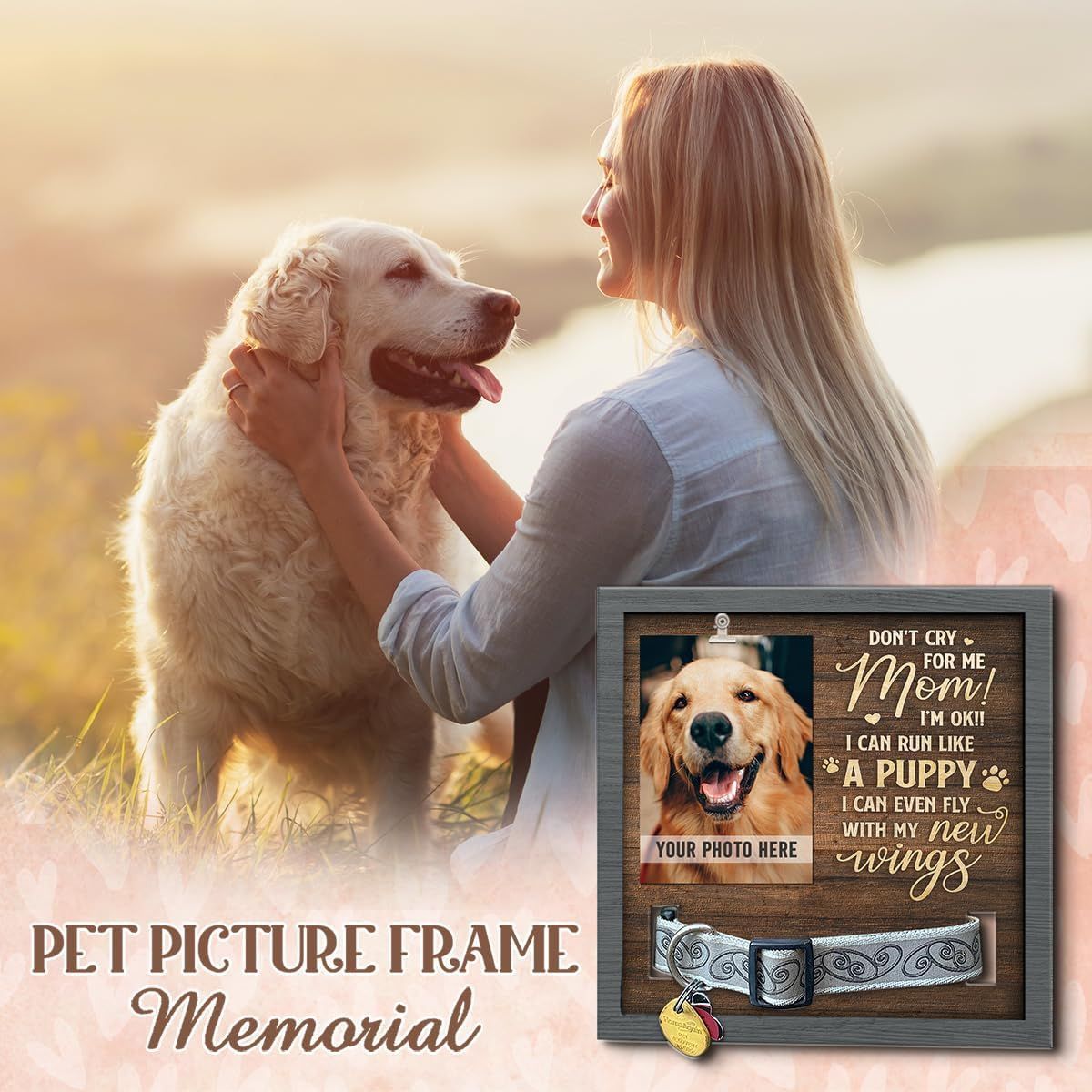 Marco DE FOTOS conmemorativo para mascotas de madera puede contener collar Mesa tridimensional marco de fotos para mascotas regalo perdido para mascotas de madera