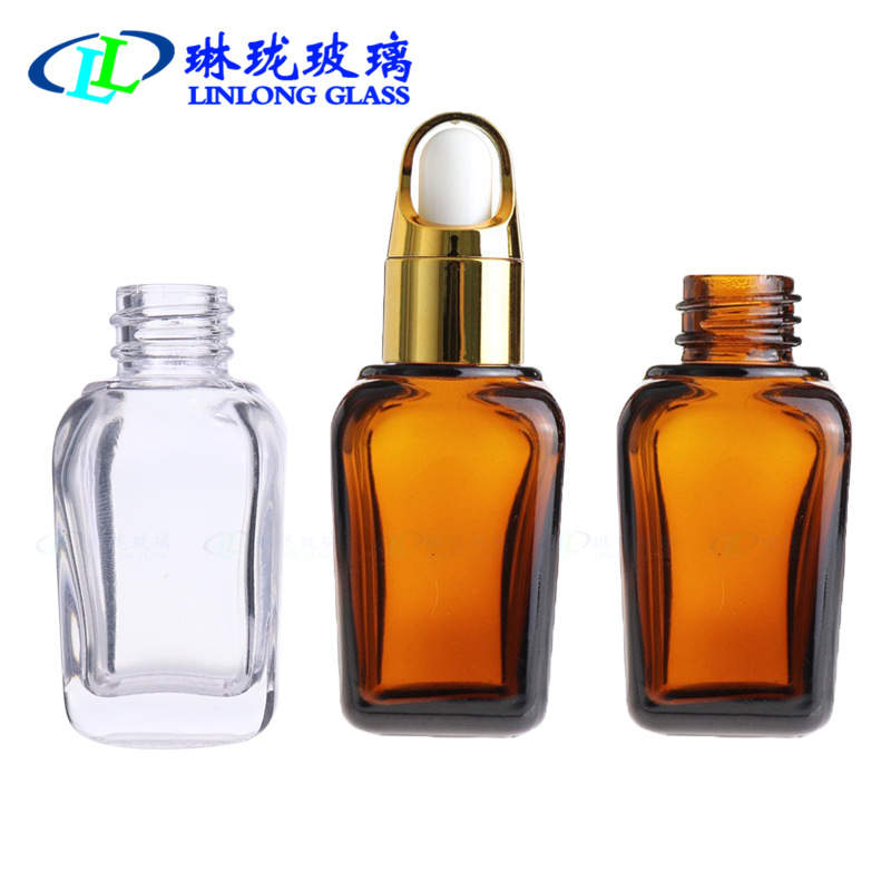  20ml方形茶色精油瓶化妆品透明玻璃瓶精华液瓶