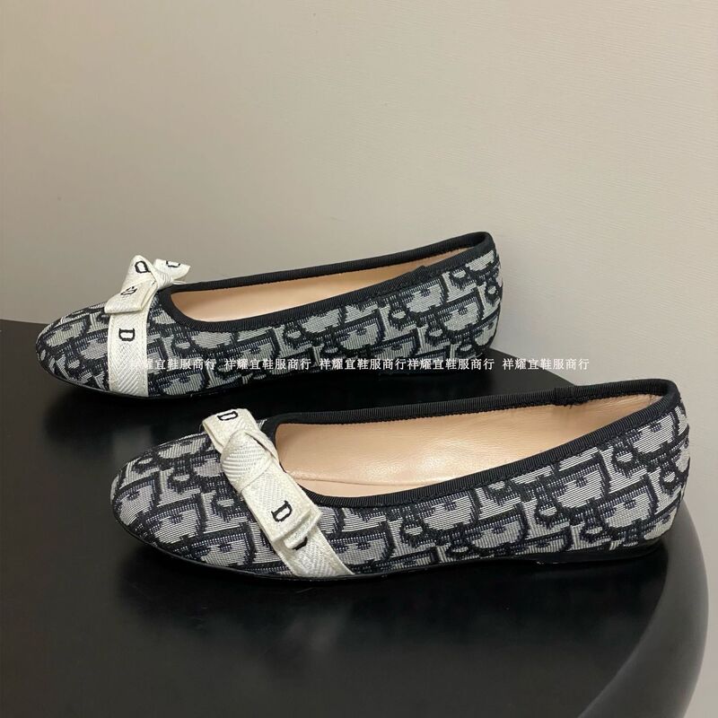 Cross-border! Top version D-brand women's shoes with letter embroidery, ribbon bow, ballet flats, shallow-cut, elegant single shoes Cross-border! Top version D-brand women's shoes with letter embroidery, ribbon bow, ballet flats, shallow-cut, elegant single shoes