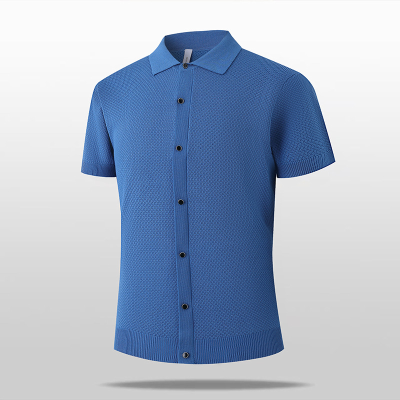 Polo camiseta de punto camiseta de manga corta hombre cardigán botón viejo viento de hielo camiseta de verano fábrica transfronteriza al por mayor