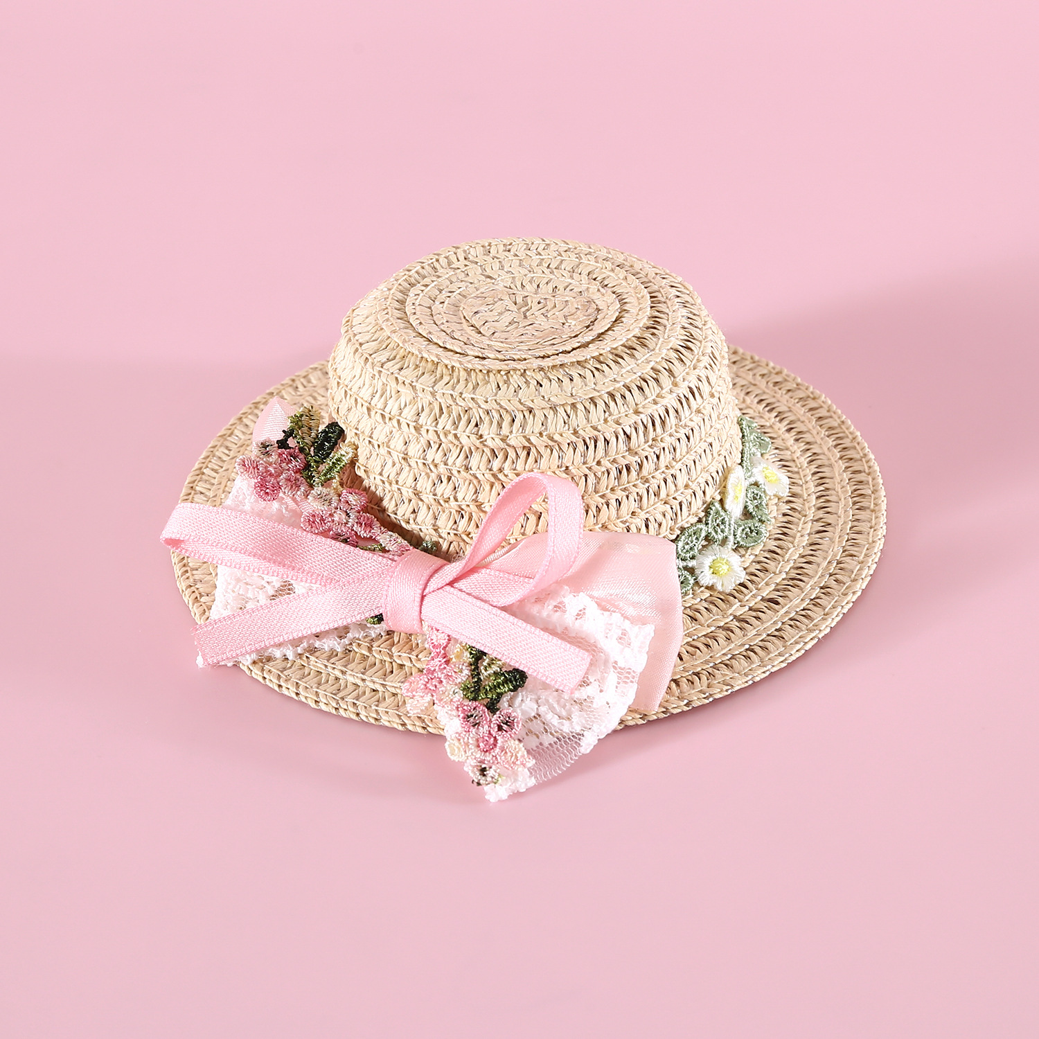 2024 Sombrero de paja para mascotas, ratán tejido, linda flor, lazo, princesa, sombrero para el sol, hada de las flores, gato, perro, tocado