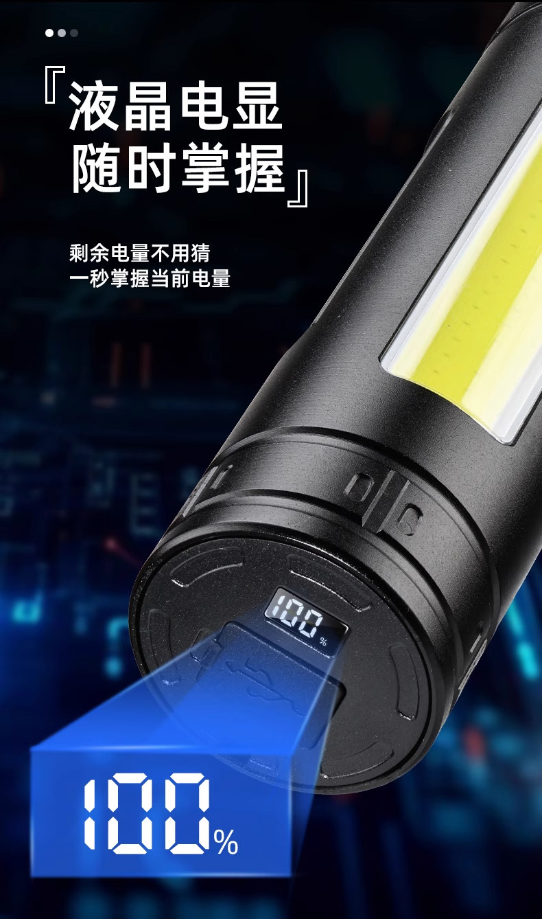 Cross-Border Electric Display Strong Light Flashlight White Laser Flashlight Outdoor Emergency Long Battery Life Light-Transmitting Zoom Long Shot