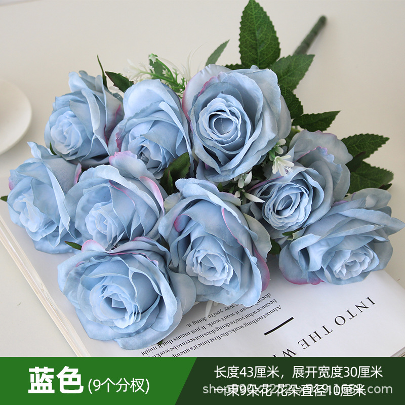 9-rama azul gran Manojo de Rosas