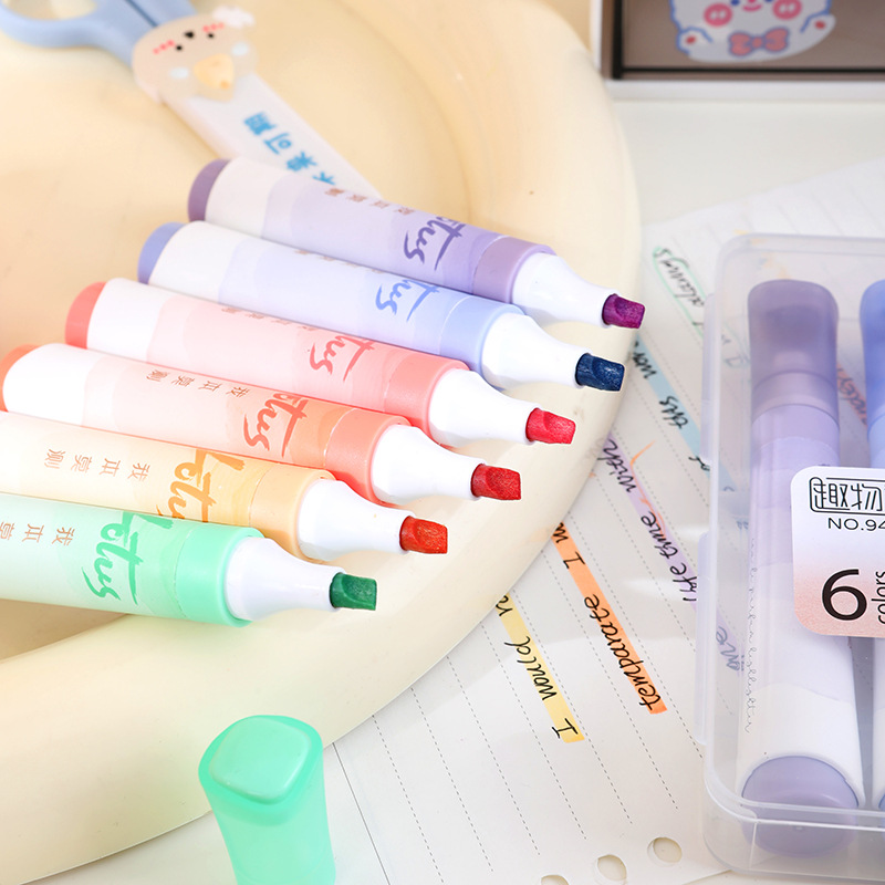 Perfume de dibujos animados, cabeza suave, resaltador de escuela primaria, útiles escolares, puntos de conocimiento clave, bolígrafo de color en caja