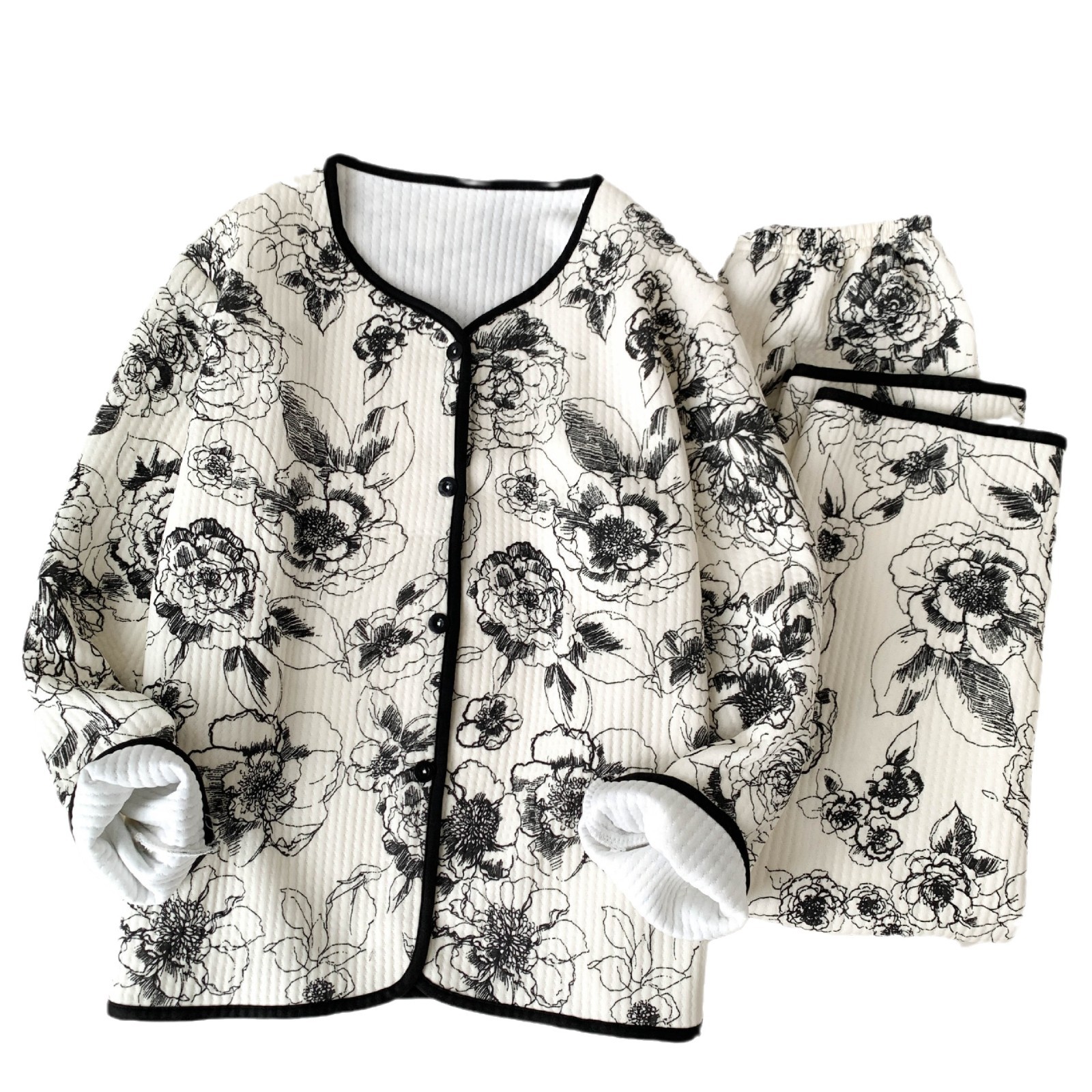 라이브 잠옷 여성의 봄과 가을 2025 새로운 긴 소매 두꺼운 공기 샌드위치 코튼 겨울 하이 엔드 홈 의류 세트