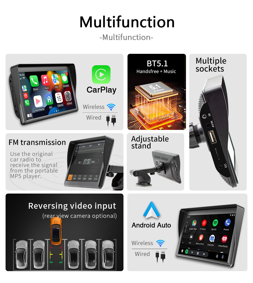 Cross-Border 7inch Wireless Carplay Portable Screen Car Display Bluetooth Multimedia Radio Car Navigation System