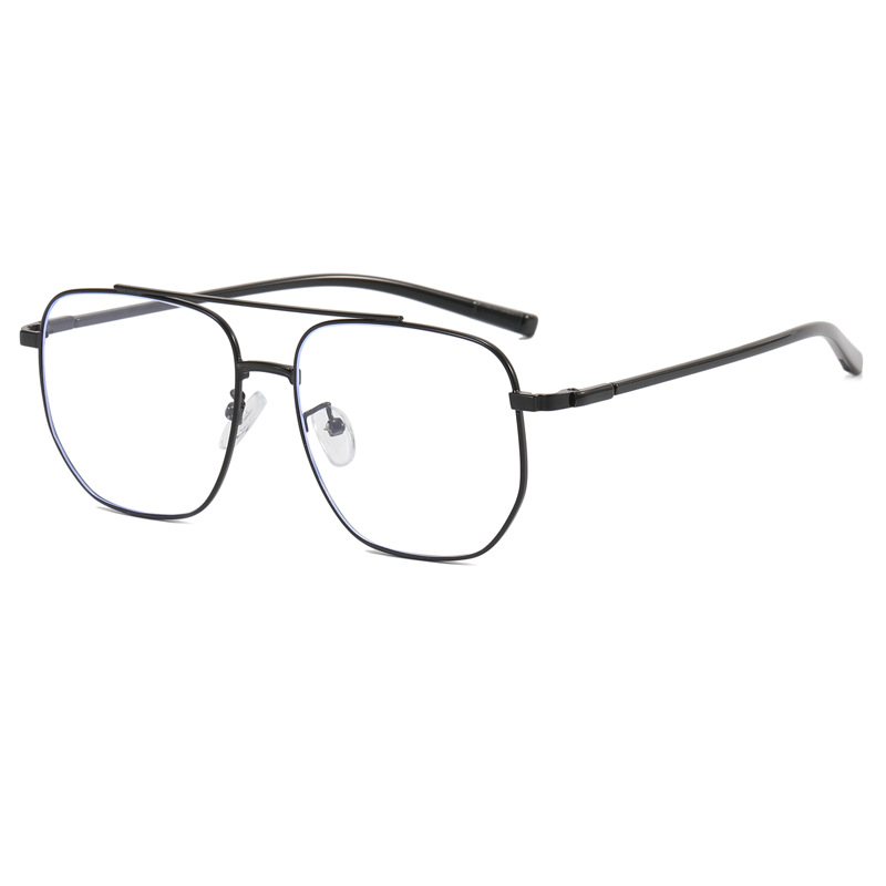 Gafas de luz azul marco de los hombres de moda pu guapo marco grande cara grande que adelgaza gafas lisas metal doble haz mismo estilo marco de gafas de borde dorado