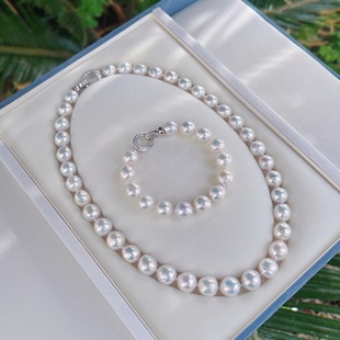 Zhuji Tianran Freshwater Baroque Round Candy Wrap Wrap 9-11 Colorful Cold White Pearl Bracelet Necklace suit