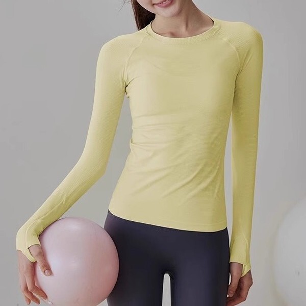 Ll Slim Fit Slimming Yoga Wear Women's Round Neck Right Shoulder Sports Long Sleeve High Elastic Running Pilates Fitness Top Ll Slim Fit Slimming Yoga Wear Women's Round Neck Right Shoulder Sports Long Sleeve High Elastic Running Pilates Fitness Top