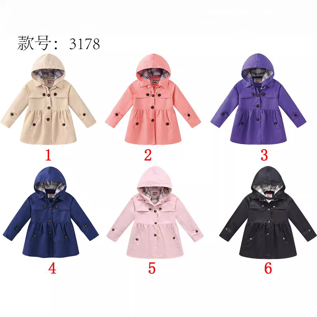 Gabardina de botón de color sólido para niñas de primavera y otoño con capucha casual cintura ajustada estilo coreano estilo occidental clásico gabardina para niños medianos y grandes