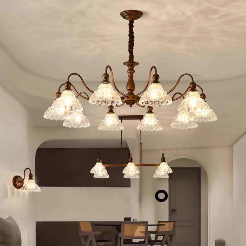 Nuevo estilo francés lámpara de la sala de estar lámpara de dormitorio medieval americana retro lámpara de vestíbulo lámpara de hotel lámpara de comedor lámpara de vidrio