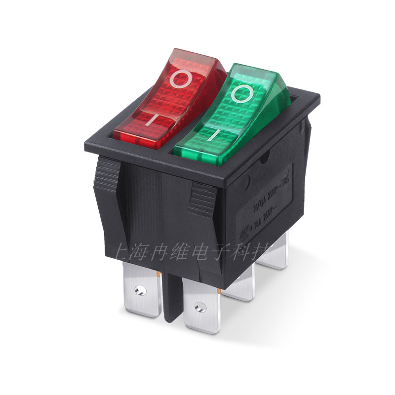 上开 上海永星船型开关KCD1-21N双联 电暖器 油汀专用 6脚红绿